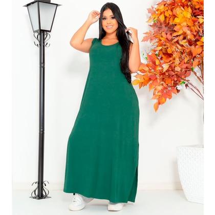 Imagem de Vestido Feminino Longo  Regata Com Bolso Plus Size Moda Despojada Mullet tendencia Fenda Lateral