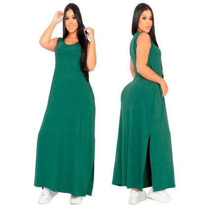 Imagem de Vestido Feminino Longo  Regata Com Bolso Plus Size Moda Despojada Mullet tendencia Fenda Lateral