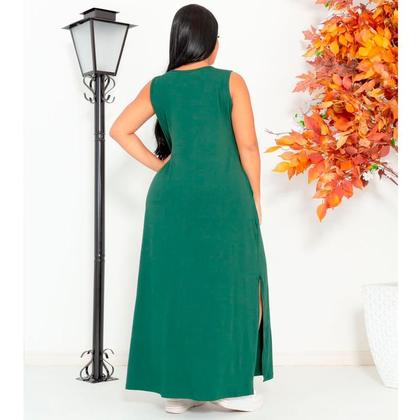 Imagem de Vestido Feminino Longo  Regata Com Bolso Plus Size Moda Despojada Mullet tendencia Fenda Lateral