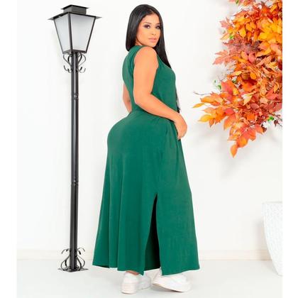Imagem de Vestido Feminino Longo  Regata Com Bolso Plus Size Moda Despojada Mullet tendencia Fenda Lateral
