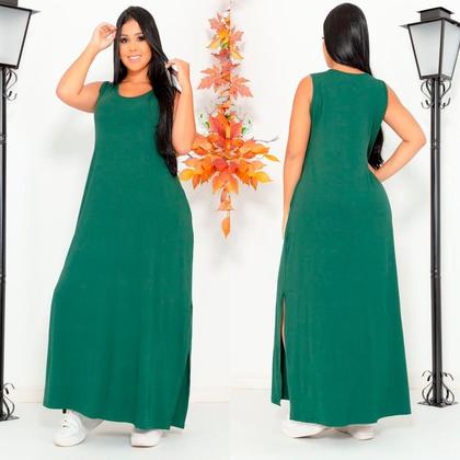 Imagem de Vestido Feminino Longo  Regata Com Bolso Plus Size Moda Despojada Mullet tendencia Fenda Lateral