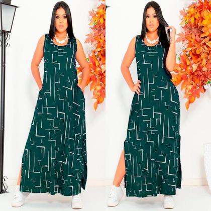 Imagem de Vestido Feminino Longo  Regata Com Bolso Plus Size Moda Despojada Mullet tendencia Fenda Lateral