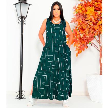 Imagem de Vestido Feminino Longo  Regata Com Bolso Plus Size Moda Despojada Mullet tendencia Fenda Lateral