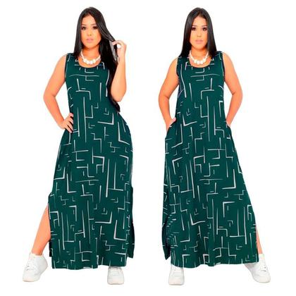 Imagem de Vestido Feminino Longo  Regata Com Bolso Plus Size Moda Despojada Mullet tendencia Fenda Lateral