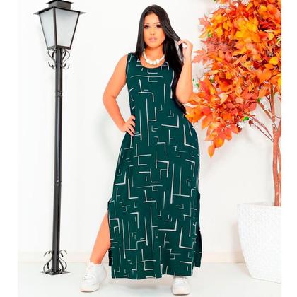 Imagem de Vestido Feminino Longo  Regata Com Bolso Plus Size Moda Despojada Mullet tendencia Fenda Lateral