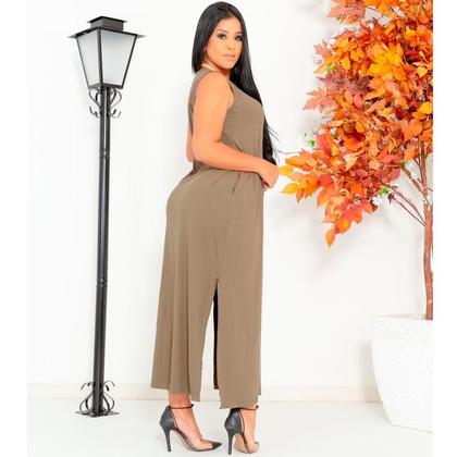 Imagem de Vestido Feminino Longo  Regata Com Bolso Plus Size Moda Despojada Mullet tendencia Fenda Lateral