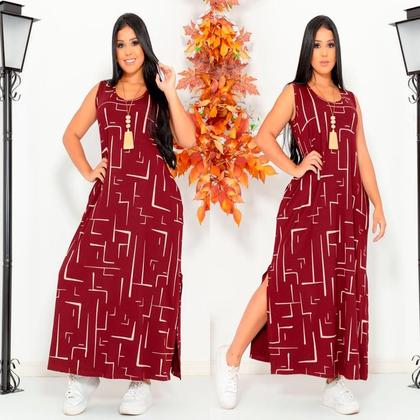 Imagem de Vestido Feminino Longo  Regata Com Bolso Plus Size Moda Despojada Mullet tendencia Fenda Lateral