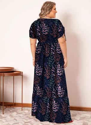 Imagem de Vestido Feminino Longo Tropical Com Amarrações Decote V