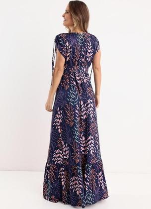 Imagem de Vestido Feminino Longo Tropical Com Amarrações Decote V