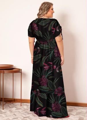 Imagem de Vestido Feminino Longo Tropical Com Amarrações Decote V