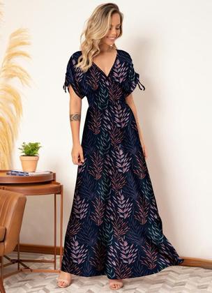 Imagem de Vestido Feminino Longo Tropical Com Amarrações Decote V