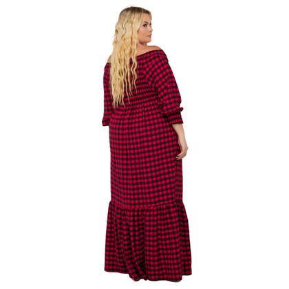 Imagem de Vestido Feminino Longo Tubinho Plus Size Xadrez Lastex Festa Junina