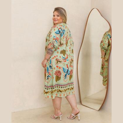 Imagem de Vestido Feminino Manga 3.4 Chamise Gola V Plus Size