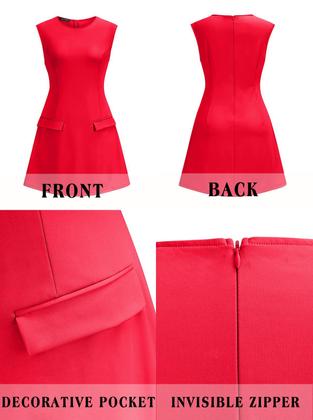 Imagem de Vestido feminino, manga curta, gola redonda, bodycon, linha A, vermelho