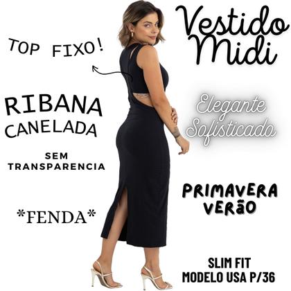 Imagem de Vestido Feminino Midi Canelado Top Fixo C/Fenda Moda Primavera Verão para o Natal Slim Fit Justinho Perfeito 31524A