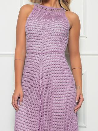 Imagem de Vestido Feminino midi de bico rendado tricô crochê forrado linha premium festa casuais verão