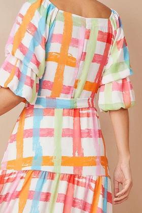 Imagem de Vestido feminino Mídi Evasê Estampado Com Faixa