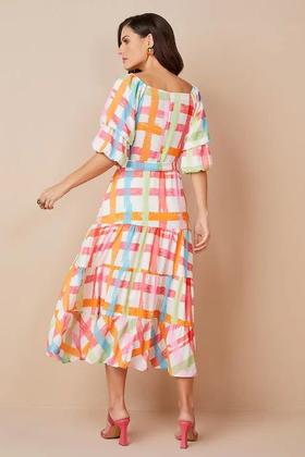 Imagem de Vestido feminino Mídi Evasê Estampado Com Faixa