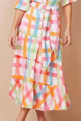 Imagem de Vestido feminino Mídi Evasê Estampado Com Faixa