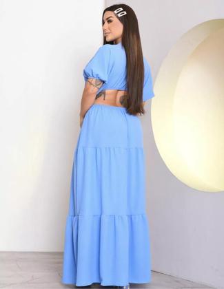 Imagem de Vestido Feminino Midi Longo Decotão Azul Céu Elegante Verão