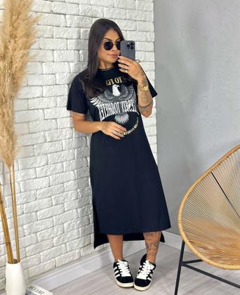 Imagem de Vestido feminino mídi preto em algodão estilo t-shirt