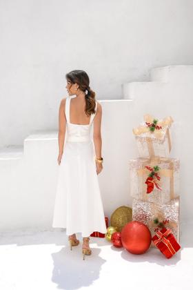Imagem de Vestido Feminino Midi Tricoline Acinturado com Bolso e Costas Abertas