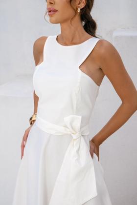 Imagem de Vestido Feminino Midi Tricoline Acinturado com Bolso e Costas Abertas
