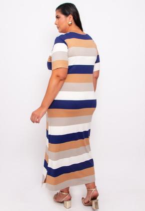 Imagem de Vestido Feminino Plus Size Em Malha Listrada Com Fenda
