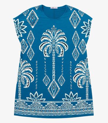 Imagem de Vestido Feminino Plus Size Estampado Secret Glam Azul