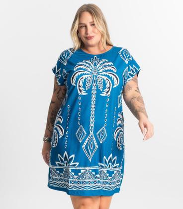 Imagem de Vestido Feminino Plus Size Estampado Secret Glam Azul