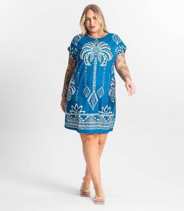 Imagem de Vestido Feminino Plus Size Estampado Secret Glam Azul