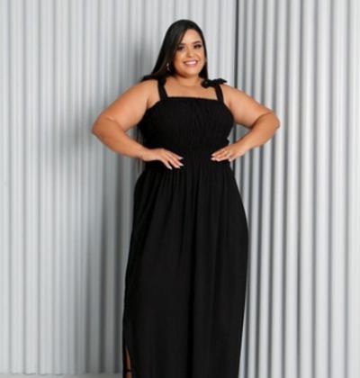 Imagem de Vestido feminino Plus Size longo preto com eslastec