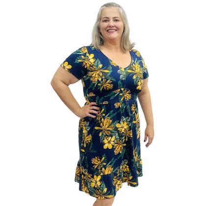 Imagem de Vestido Feminino Plus Size Midi Gola V Manga Curta Estampado