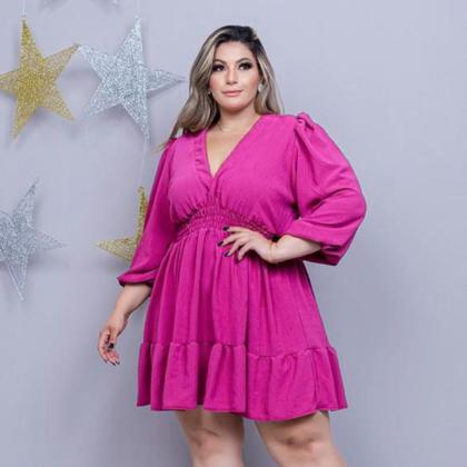 Imagem de Vestido Feminino Plus Size Rodado Manga Longa Decote V 0277