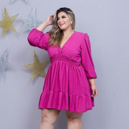Imagem de Vestido Feminino Plus Size Rodado Manga Longa Decote V 0277