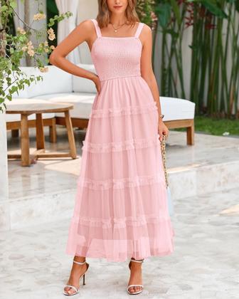 Imagem de Vestido feminino PRETTYGARDEN, de verão, sem mangas, tule com babados, linha A