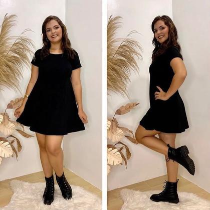 Imagem de Vestido Feminino Rodado de Manguinha Bolinha, Poá, Liso Malha Fria Envio Imediato All Curvo