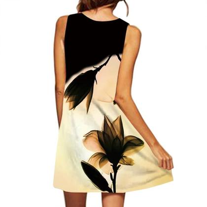 Imagem de Vestido Feminino Sem Mangas Com Decote Em V Estampado Comprimento Médio Sexy Com Barra Larga Estilo