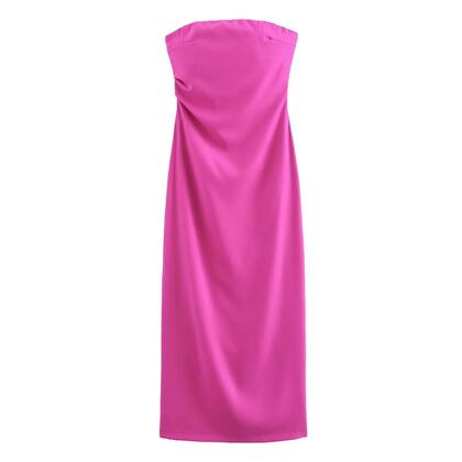 Imagem de Vestido Feminino Sem Mangas, Sem Alças, Plissado, Sexy, Com Fenda E Zíper Nas Costas, Elegante Para