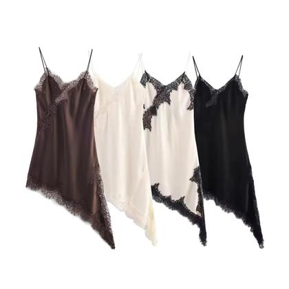 Imagem de Vestido Feminino Sexy Com Decote Em V E Renda, Vestido De Verão Com Barra Assimétrica Para Festas E