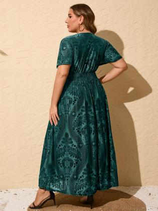 Imagem de Vestido feminino Simplee com decote em V plus size de veludo para casamento 1GG