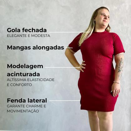 Imagem de Vestido Feminino Tubinho Canelado Ribana com Fenda Lateral Plus size