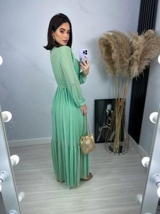 Imagem de Vestido Feminino Tule Moda Evangélica Festa Ótimo Caimento