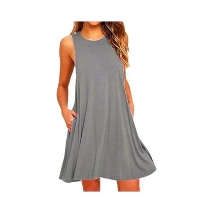 Imagem de Vestido feminino verão casual camiseta vestidos praia cobrir simples plissado tanque bolsos vestido