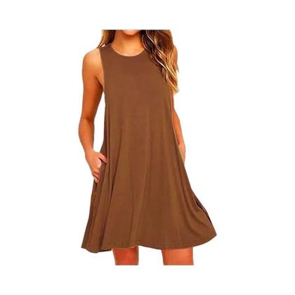 Imagem de Vestido feminino verão casual camiseta vestidos praia cobrir simples plissado tanque bolsos vestido
