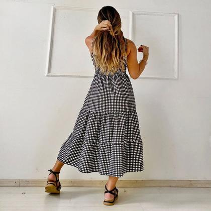 Imagem de Vestido Feminino Xadrez Alça Elastex Com Bojo Midi / Vestido com Bojo 3 marias Babados Alcinha 2773
