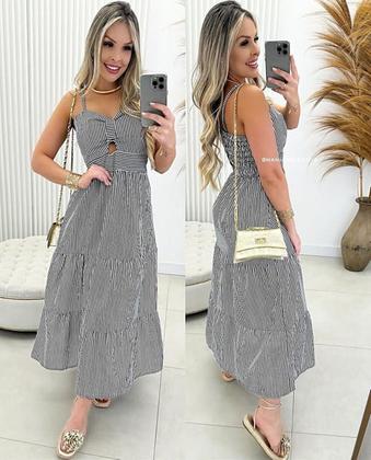Imagem de Vestido Feminino Xadrez Alça Elastex Com Bojo Midi / Vestido com Bojo 3 marias Babados Alcinha 2773