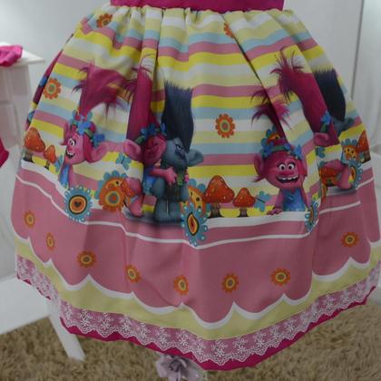 Imagem de Vestido festa infantil dos trolls com laço superluxo