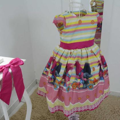 Imagem de Vestido festa infantil dos trolls com laço superluxo