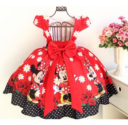 Imagem de Vestido Festa Infantil Minnie Vermelha Flor E Tiara Orelha